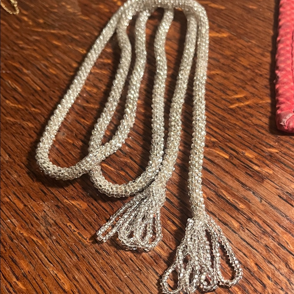 Silver Beaded Rope Necklace with Tassel Accents